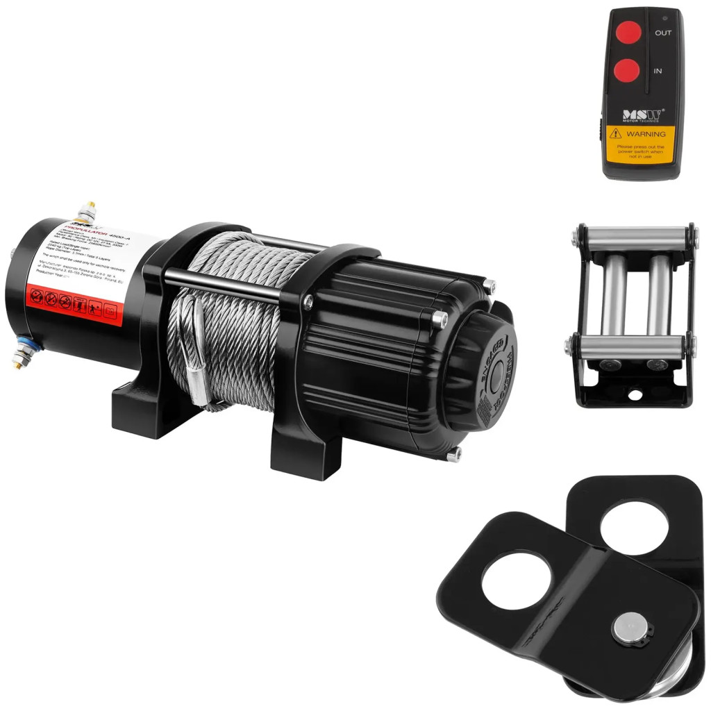 Offroad csörlő - 2.040 kg - 4.500 font - 12 V - 15 m acélkötél - mellékelt kötélcsiga