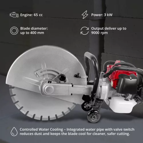 Betonvágó - benzin - 3000 W - 155 mm vágási mélység (Hangnyomásszint: 108 dB)