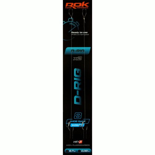 ROK D-RIG Wide Gape Barbless - 2db/csomag - előkötött szakáll nélküli horog - 8 - 0,32mm