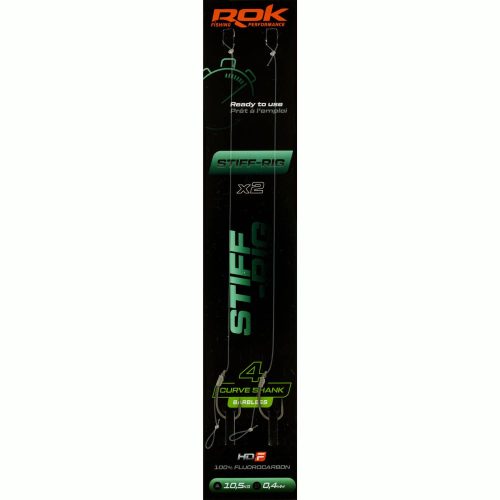 ROK STIFF RIG Curve Shank Barbless - 2db/csomag - előkötött szakáll nélküli horog - 4 - 0,40mm